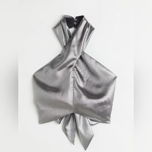 Metallic halter crop top